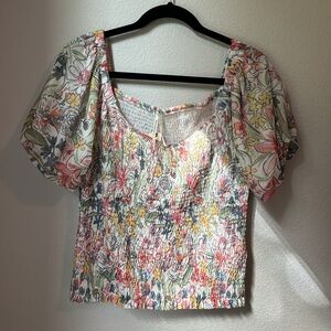 NWT Cropped Smocked Floral Shirt